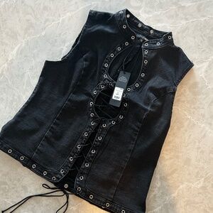 Lace-Up Jean Denim Top